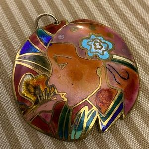 Vintage Handmade DAVID KUO Pendant Necklace Champleve Art Nouveau Enamel Signed